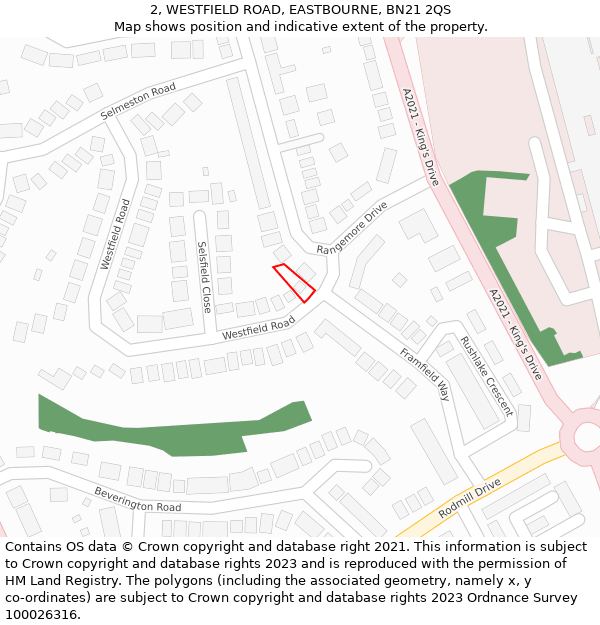 2, WESTFIELD ROAD, EASTBOURNE, BN21 2QS: Location map and indicative extent of plot