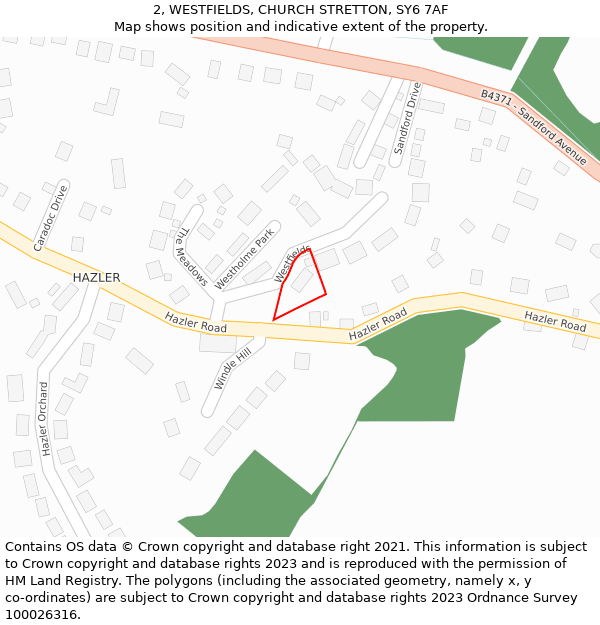 2, WESTFIELDS, CHURCH STRETTON, SY6 7AF: Location map and indicative extent of plot