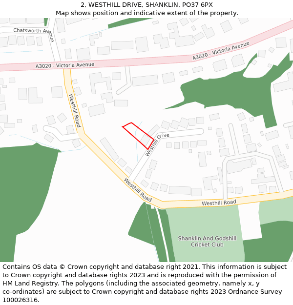 2, WESTHILL DRIVE, SHANKLIN, PO37 6PX: Location map and indicative extent of plot