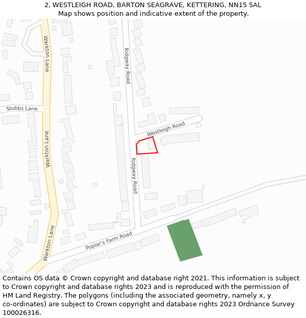 2, WESTLEIGH ROAD, BARTON SEAGRAVE, KETTERING, NN15 5AL: Location map and indicative extent of plot
