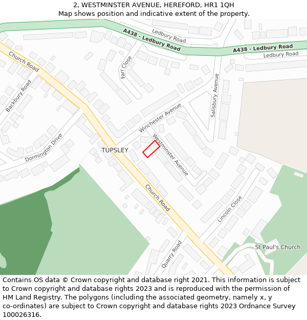 2, WESTMINSTER AVENUE, HEREFORD, HR1 1QH: Location map and indicative extent of plot