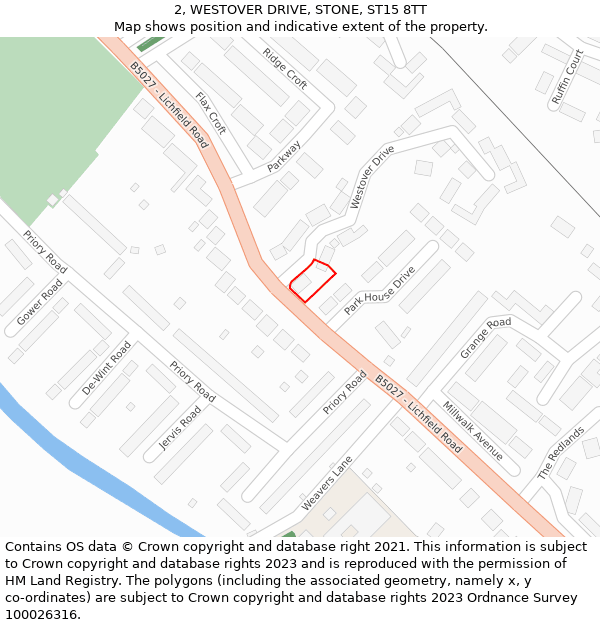 2, WESTOVER DRIVE, STONE, ST15 8TT: Location map and indicative extent of plot