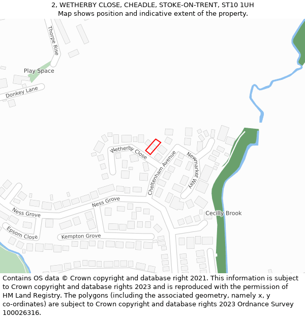 2, WETHERBY CLOSE, CHEADLE, STOKE-ON-TRENT, ST10 1UH: Location map and indicative extent of plot