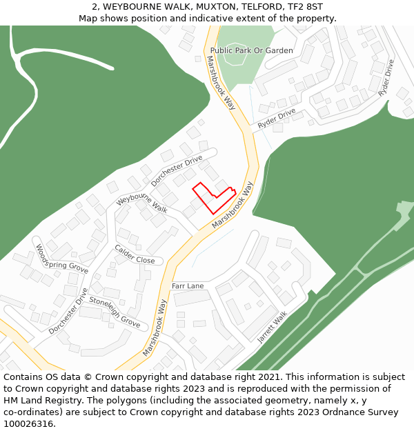 2, WEYBOURNE WALK, MUXTON, TELFORD, TF2 8ST: Location map and indicative extent of plot