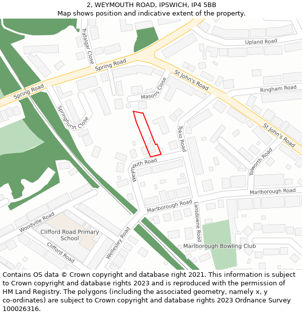 2, WEYMOUTH ROAD, IPSWICH, IP4 5BB: Location map and indicative extent of plot