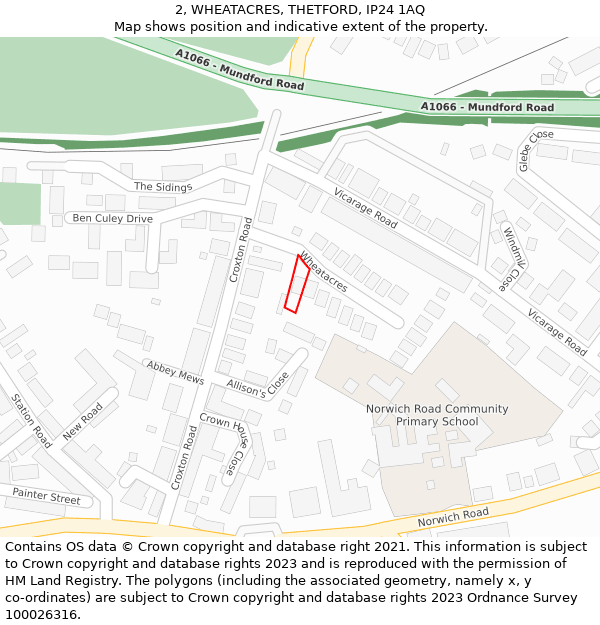 2, WHEATACRES, THETFORD, IP24 1AQ: Location map and indicative extent of plot