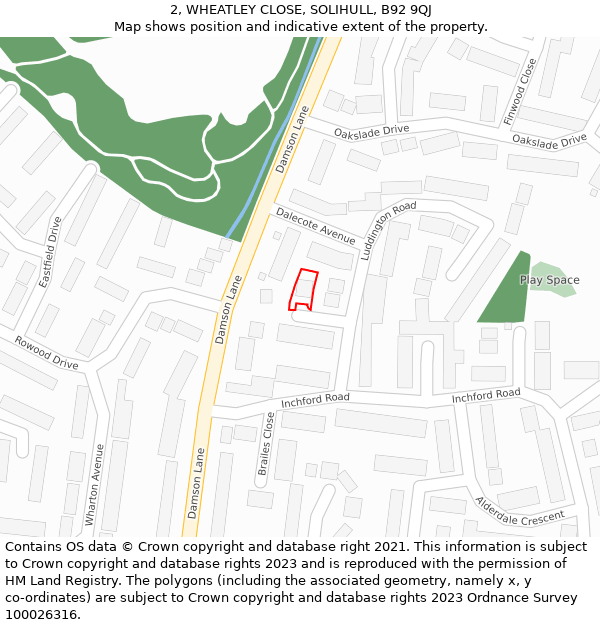 2, WHEATLEY CLOSE, SOLIHULL, B92 9QJ: Location map and indicative extent of plot