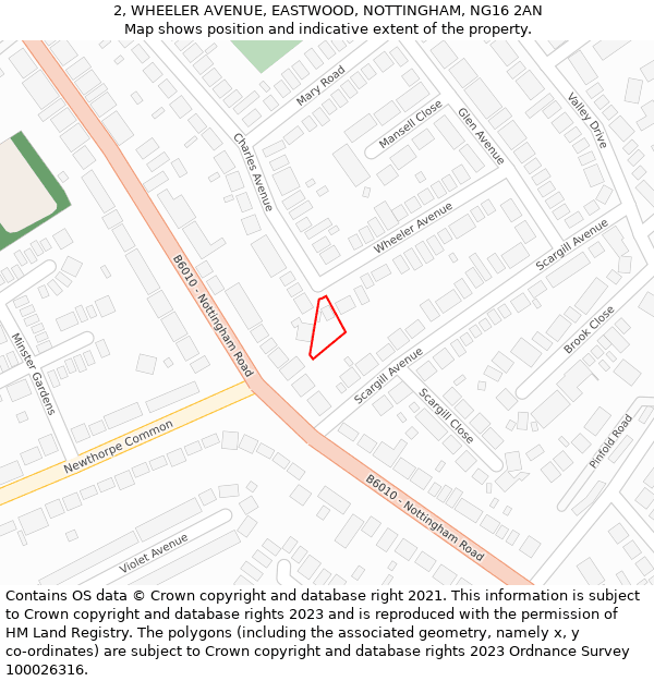 2, WHEELER AVENUE, EASTWOOD, NOTTINGHAM, NG16 2AN: Location map and indicative extent of plot