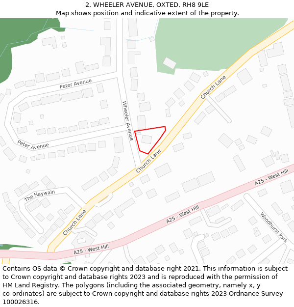 2, WHEELER AVENUE, OXTED, RH8 9LE: Location map and indicative extent of plot