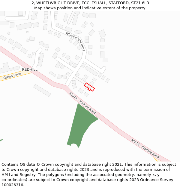 2, WHEELWRIGHT DRIVE, ECCLESHALL, STAFFORD, ST21 6LB: Location map and indicative extent of plot