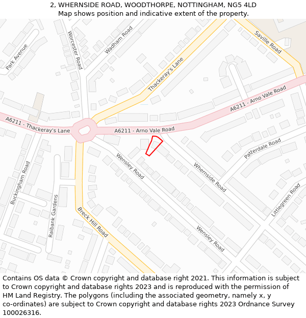 2, WHERNSIDE ROAD, WOODTHORPE, NOTTINGHAM, NG5 4LD: Location map and indicative extent of plot