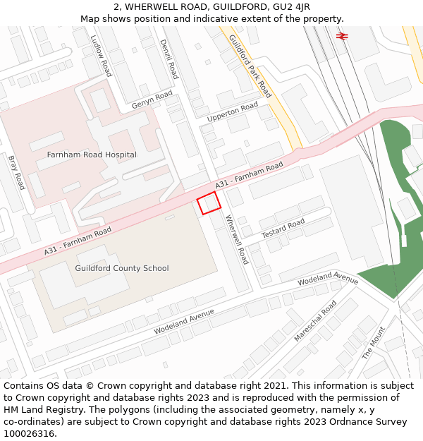 2, WHERWELL ROAD, GUILDFORD, GU2 4JR: Location map and indicative extent of plot