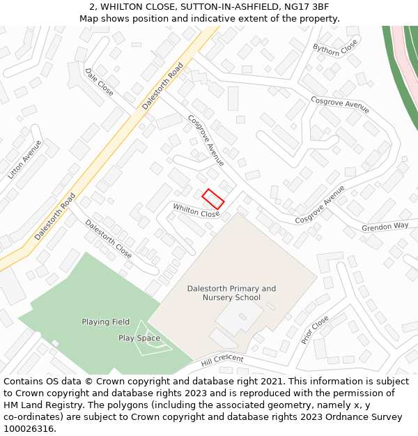 2, WHILTON CLOSE, SUTTON-IN-ASHFIELD, NG17 3BF: Location map and indicative extent of plot