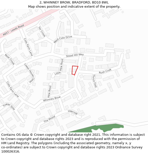 2, WHINNEY BROW, BRADFORD, BD10 8WL: Location map and indicative extent of plot