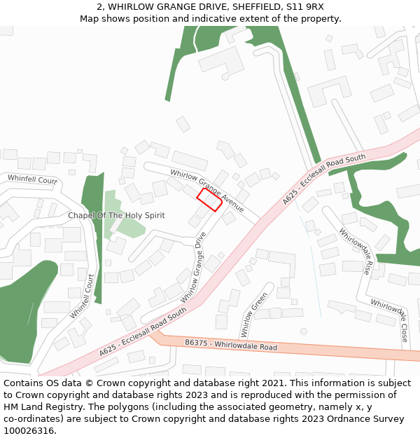 2, WHIRLOW GRANGE DRIVE, SHEFFIELD, S11 9RX: Location map and indicative extent of plot
