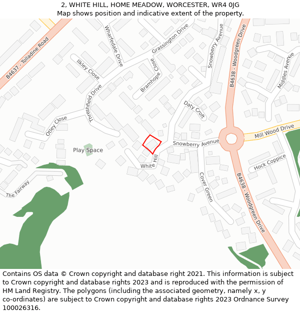 2, WHITE HILL, HOME MEADOW, WORCESTER, WR4 0JG: Location map and indicative extent of plot