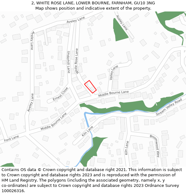 2, WHITE ROSE LANE, LOWER BOURNE, FARNHAM, GU10 3NG: Location map and indicative extent of plot