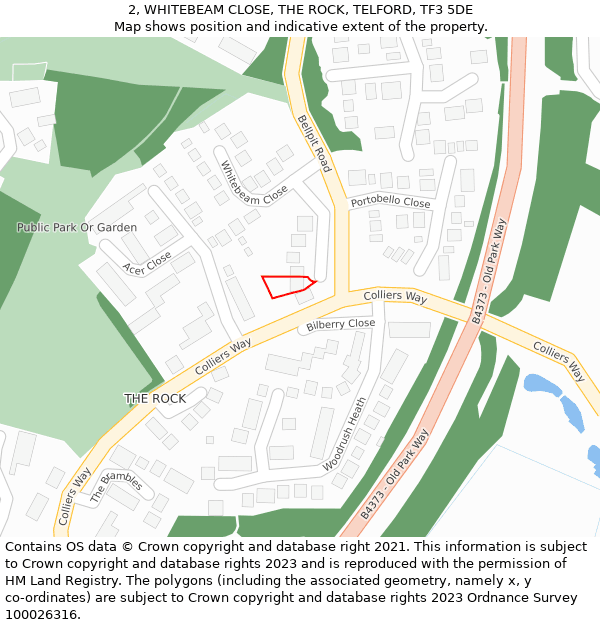 2, WHITEBEAM CLOSE, THE ROCK, TELFORD, TF3 5DE: Location map and indicative extent of plot