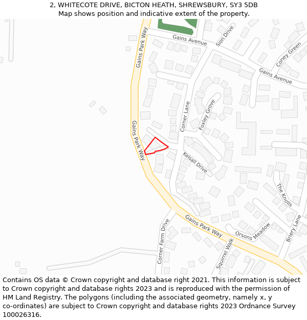 2, WHITECOTE DRIVE, BICTON HEATH, SHREWSBURY, SY3 5DB: Location map and indicative extent of plot