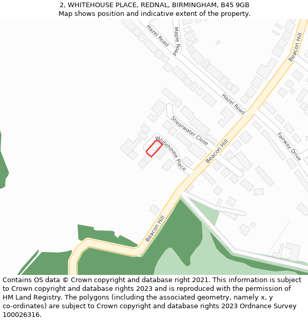 2, WHITEHOUSE PLACE, REDNAL, BIRMINGHAM, B45 9GB: Location map and indicative extent of plot