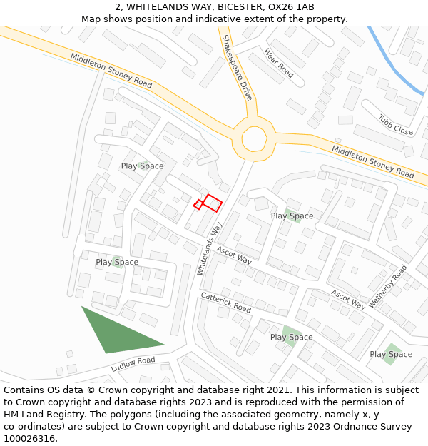 2, WHITELANDS WAY, BICESTER, OX26 1AB: Location map and indicative extent of plot