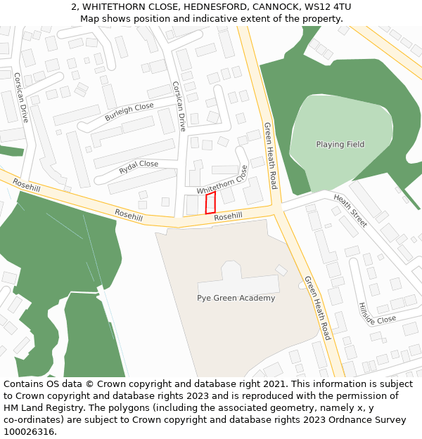 2, WHITETHORN CLOSE, HEDNESFORD, CANNOCK, WS12 4TU: Location map and indicative extent of plot