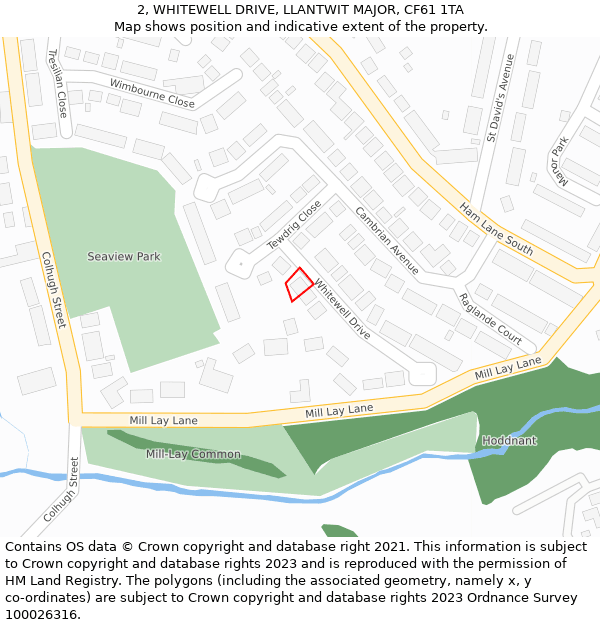 2, WHITEWELL DRIVE, LLANTWIT MAJOR, CF61 1TA: Location map and indicative extent of plot