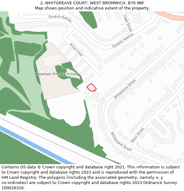 2, WHITGREAVE COURT, WEST BROMWICH, B70 9BF: Location map and indicative extent of plot