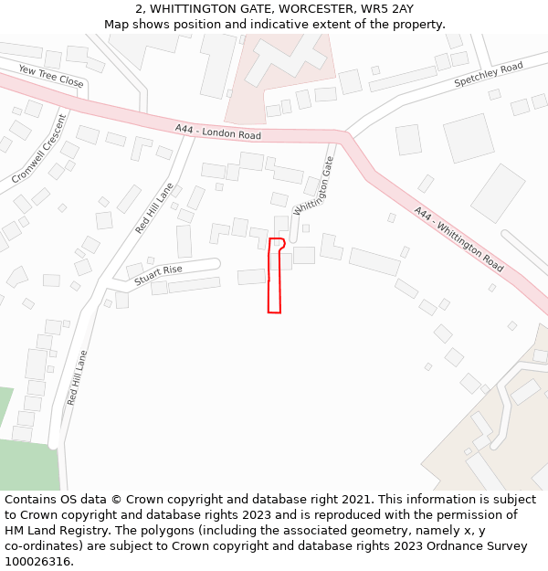 2, WHITTINGTON GATE, WORCESTER, WR5 2AY: Location map and indicative extent of plot