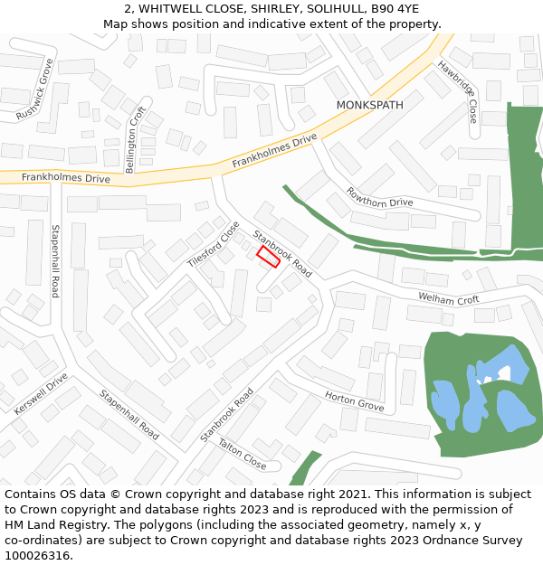 2, WHITWELL CLOSE, SHIRLEY, SOLIHULL, B90 4YE: Location map and indicative extent of plot