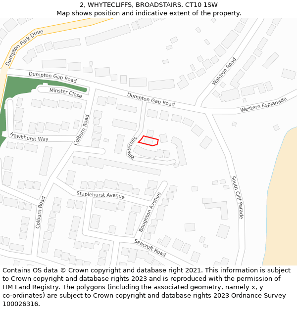 2, WHYTECLIFFS, BROADSTAIRS, CT10 1SW: Location map and indicative extent of plot