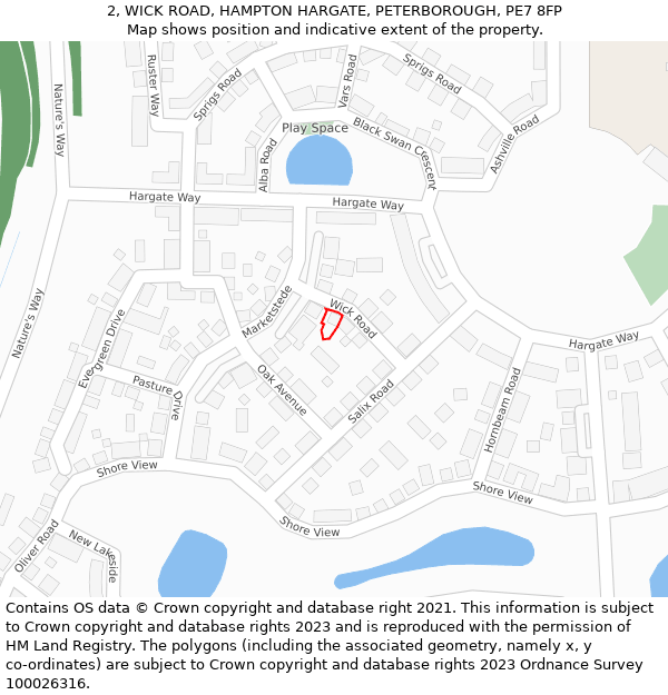 2, WICK ROAD, HAMPTON HARGATE, PETERBOROUGH, PE7 8FP: Location map and indicative extent of plot