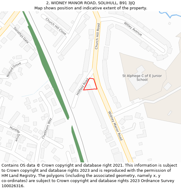 2, WIDNEY MANOR ROAD, SOLIHULL, B91 3JQ: Location map and indicative extent of plot