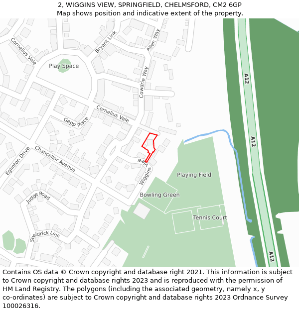 2, WIGGINS VIEW, SPRINGFIELD, CHELMSFORD, CM2 6GP: Location map and indicative extent of plot