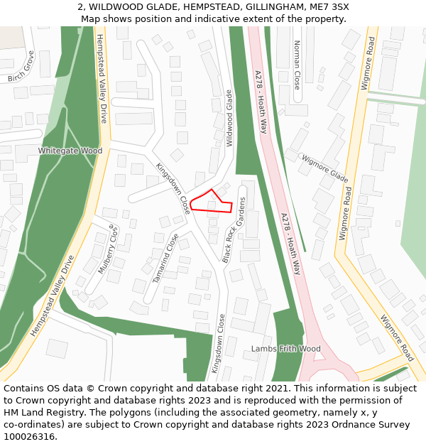 2, WILDWOOD GLADE, HEMPSTEAD, GILLINGHAM, ME7 3SX: Location map and indicative extent of plot