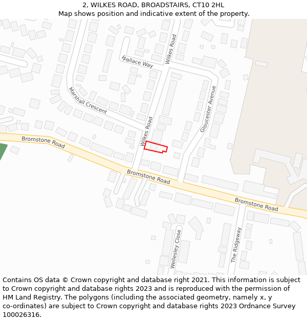 2, WILKES ROAD, BROADSTAIRS, CT10 2HL: Location map and indicative extent of plot