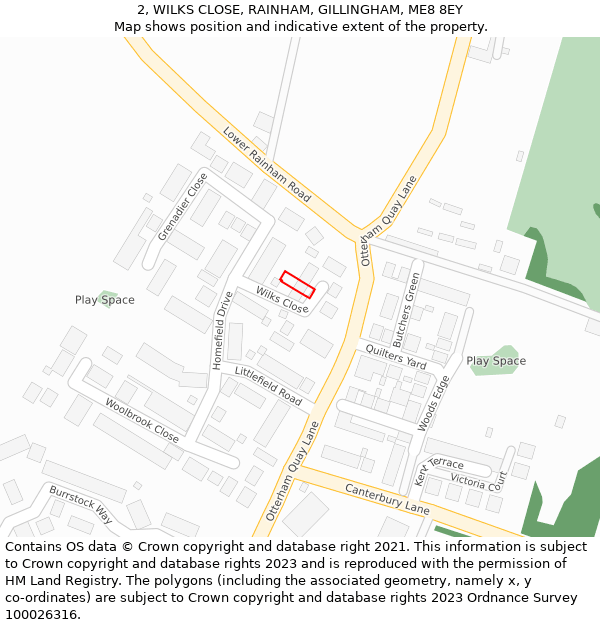 2, WILKS CLOSE, RAINHAM, GILLINGHAM, ME8 8EY: Location map and indicative extent of plot