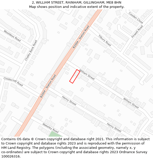 2, WILLIAM STREET, RAINHAM, GILLINGHAM, ME8 8HN: Location map and indicative extent of plot