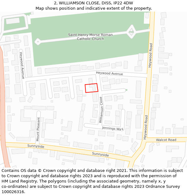 2, WILLIAMSON CLOSE, DISS, IP22 4DW: Location map and indicative extent of plot