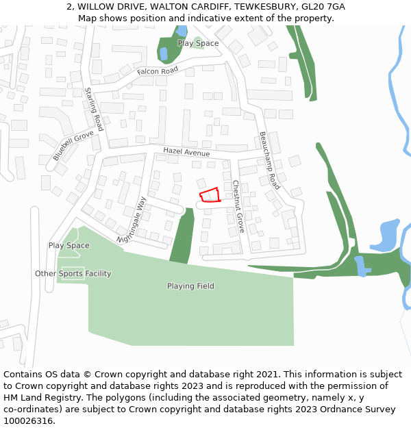 2, WILLOW DRIVE, WALTON CARDIFF, TEWKESBURY, GL20 7GA: Location map and indicative extent of plot