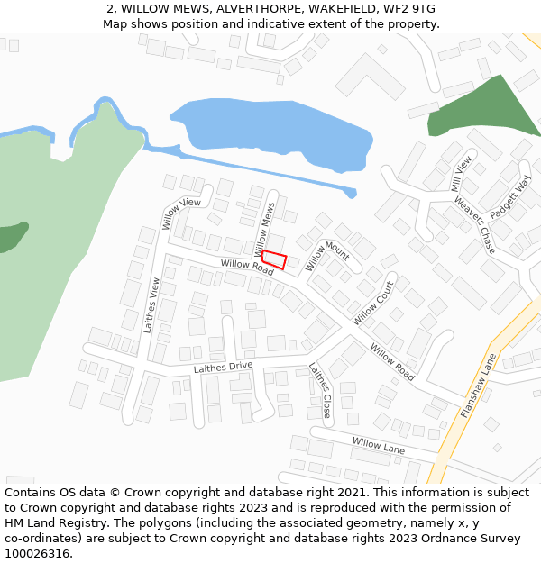 2, WILLOW MEWS, ALVERTHORPE, WAKEFIELD, WF2 9TG: Location map and indicative extent of plot