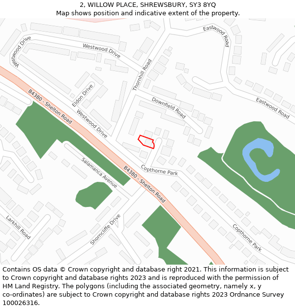 2, WILLOW PLACE, SHREWSBURY, SY3 8YQ: Location map and indicative extent of plot