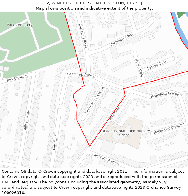 2, WINCHESTER CRESCENT, ILKESTON, DE7 5EJ: Location map and indicative extent of plot