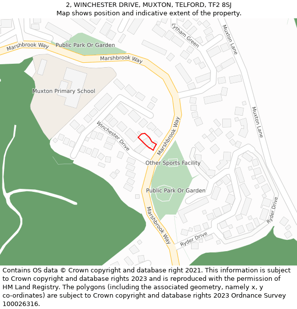 2, WINCHESTER DRIVE, MUXTON, TELFORD, TF2 8SJ: Location map and indicative extent of plot