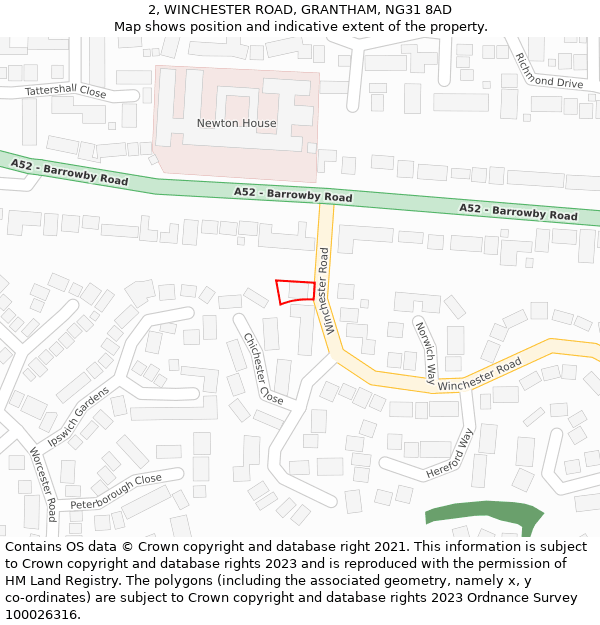 2, WINCHESTER ROAD, GRANTHAM, NG31 8AD: Location map and indicative extent of plot