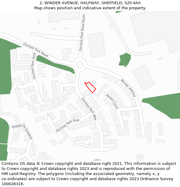2, WINDER AVENUE, HALFWAY, SHEFFIELD, S20 4AA: Location map and indicative extent of plot