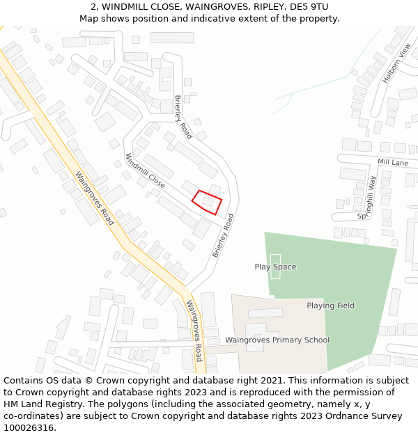 2, WINDMILL CLOSE, WAINGROVES, RIPLEY, DE5 9TU: Location map and indicative extent of plot