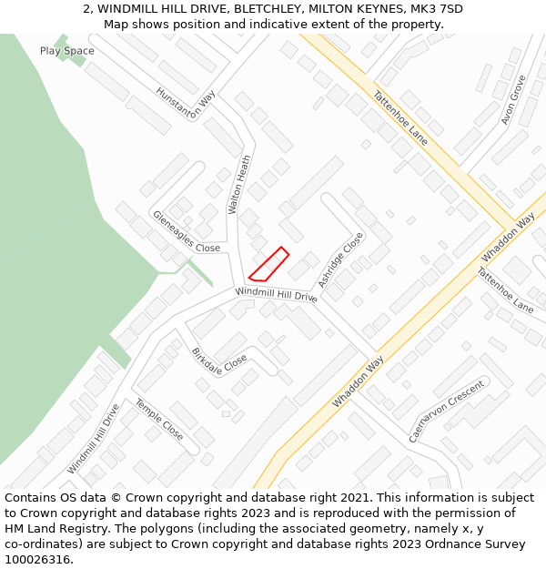 2, WINDMILL HILL DRIVE, BLETCHLEY, MILTON KEYNES, MK3 7SD: Location map and indicative extent of plot