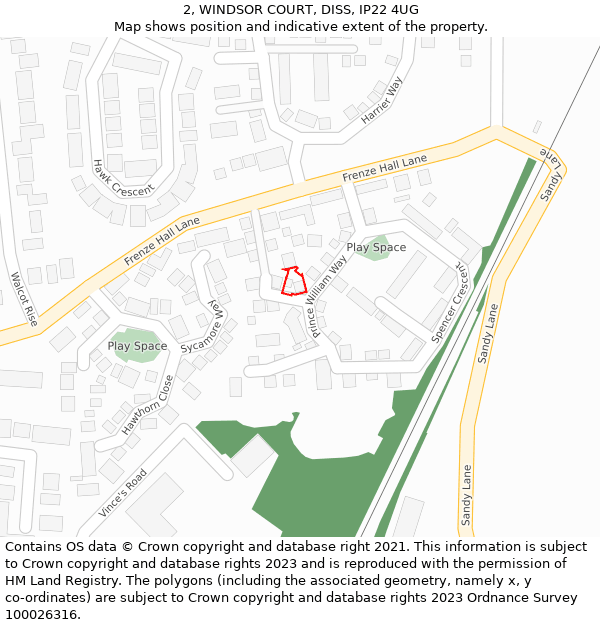 2, WINDSOR COURT, DISS, IP22 4UG: Location map and indicative extent of plot