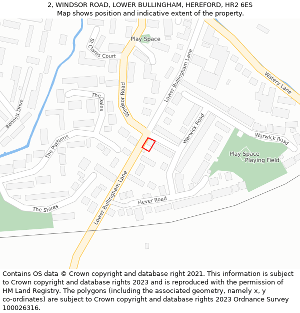 2, WINDSOR ROAD, LOWER BULLINGHAM, HEREFORD, HR2 6ES: Location map and indicative extent of plot